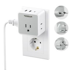 変換プラグ 海外コンセント C/BF/SEタイプ TESSAN海外旅行用アダプター 取り外し可能 ３個AC口 2つtype-Aと１つUSB-Cポート付き 韓国/ドイツ/イタリア/シンガポール/イギリス/香港/東南アジア/ヨーロッパなどの国に対応 1