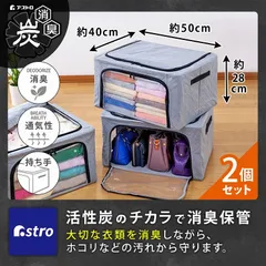 アストロ 公式 良品 活性炭消臭 ワイヤー入り 衣類収納ケース 大 2個組 活性炭の力で消臭 積み重ねできる ダブルドア 通気性の良い不織布 収納ボックス 620-57のサムネイル