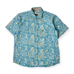 Crocodile クロコダイル ペイズリー ボタニカル デザイン 半袖シャツ M/ブルー系 メンズ 裏地使い