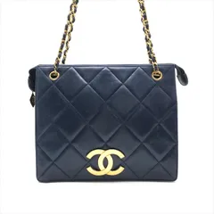 良品 CHANEL シャネル ココマーク マトラッセ ラムスキン デカココ チェーン トート バッグ 肩掛け ネイビー レディース かばん a8008