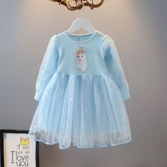 プリンセス風 チュールワンピース　ティアラ付き　長袖 エルサ風　 90〜130サイズ