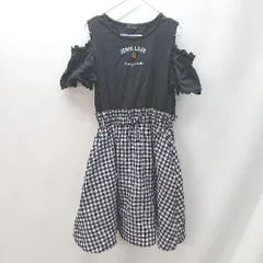 ◇ JENNI LOVE 肩だ出し オフショルダー ギンガムチェック 半袖 ひざ丈 ワンピース サイズ150 ブラック レディース E  【1404020011623】