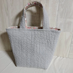 リバーシブル ヌビバッグ ヌビ マチ付 花柄 グレー バッグ 韓国 キルト NUBI