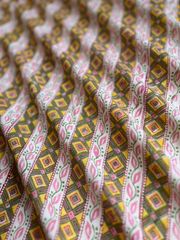 Sarasa Fabric 3.35m インド綿　ブロックプリント　ストライプ花柄　ハンドメイド　木版印刷　木版プリント