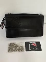 【新品未使用】 サンリオ Hello Kitty ハローキティ 牛革 ショルダーパース 財布 バッグ ブラック チェーンショルダー