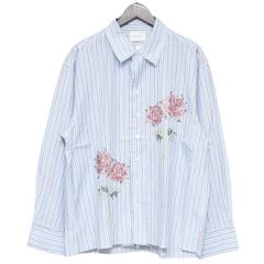 CAMPHOR WOOD　カンファーウッド　2024AW　flower embroidery cut off stripe l s shirt　花柄刺繍ストライプシャツ　CW0081　8054000205622