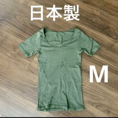 used 古着 日本製 カーキ 半袖 無地 Tシャツ レディース Mサイズ