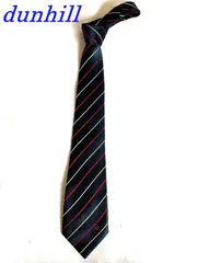 Dunhill ネクタイ ストライプ　黒地に赤・白　dマーク　silk 100%  Italy  (2108-4)