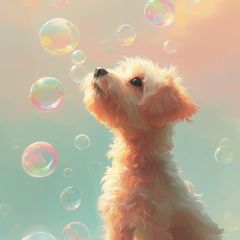 【犬とシャボン玉 - マルプー犬 No.2】ジークレー版画＊名入れOK！ マルチーズ&トイプードル アートポスター ペットロス うちの子記念日 北欧 ナチュラル