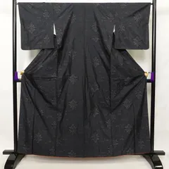 中古 大島紬 証紙なし 本場大島 正絹 花柄 袷仕立て 青・紺