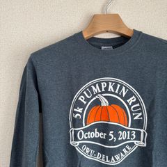 パンプキンラン 企業ロゴ アメリカ古着 ロングTシャツ プリントTシャツ GRAY S