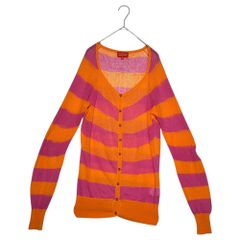 Vivienne Westwood RED LABEL(ヴィヴィアンウエストウッドレッドレーベル) 00's オーブロゴ 刺繍 ボーダー ニット カーディガン 357-01-14062 2 ピンク×オレンジ Y2K 薄手 メッシュ