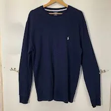 POLO RALPH LAUREN  ポロ ラルフ―ローレン サーマル 長袖シャツ トレーナー プルオーバー ロングスリーブ フロントロゴ刺繍 CHINA製 メンズ L ネイビー