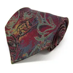 ビザン ブランド ネクタイ 総柄 パネル柄 幾何学模様 シルク PO メンズ ワインレッド BYZAN 【中古】