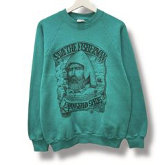 FRUIT OF THE LOOM フルーツオブザルーム フィッシャーマンプリントスウェット トレーナー L エメラルドグリーン 80s〜 カナダ製 クルーネック ラグランスリーブ メンズ 春 recollect有明ガーデン店 38 NO.00537Y T