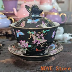 中国景徳鎮　紛彩花蝶紋　ヴィンテージ／ 4点セット 中国景徳鎮紛彩花蝶紋ヴィンテージ／ 4点セット