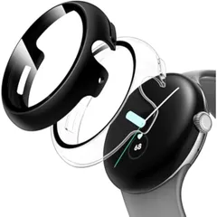 【新着商品】傷防止 指紋防止 高透過率 グーグルピクセルウォッチ3 保護ケース Watch3 対応Pixel 耐衝撃 カバー 装着簡単 高耐久 超薄型 全面保護 二重構造 (ブラック+透明 PC+TPE材質 一体型 ガラスフィルム 保護 41mm) ケース W