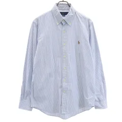 RALPH LAUREN ラルフローレン CLASSIC FIT ストライプ柄 長袖 オックスフォード ボタンダウンシャツ M ブルー×ホワイト メンズ 古着