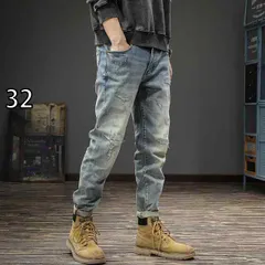 [32 ]メンズ ファッション 服  オシャレ シンプル 大 かっこいい 大きいサイズ ストリート 紳士服  春秋 ハイエンド ウォッシュ ホワイト ライト カラー ジーンズ スリム ストレート レッグ パンツ パッチ ホール