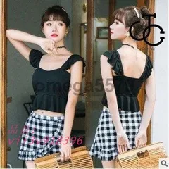 水着 セットアップ 2点セット 体型カバー チェック タンクトップ フェミニン タンキニ カジュアル 可愛い  vii3v918396