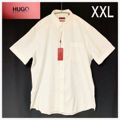 【新品未使用】【HUGO BOSS ヒューゴボス】 半袖シャツ　XXL 大きいサイズ　メンズ　オフホワイト　白　綿　コットン　ボタンダウン　大谷翔平選手愛用ブランド
