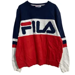 FILA ロゴスウェット トレーナー L ネイビー レッド ホワイト フィラ プルオーバー 裏起毛 古着卸 アメリカ仕入 a703-6140