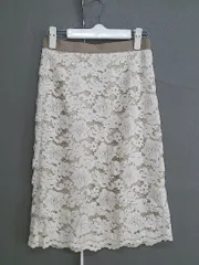 ◇ Lusso vita nano universe デザインレース 膝丈 タイト スカート サイズ36 アイボリー ブラウン系 レディース  【中古】 【1205060000017】
