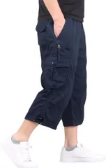 Y's factory カーゴパンツ 7分丈 ミリタリー メンズ ボトムス 無地 ズボン スポーツ アウトドア 大きいサイズ 春 夏 涼しい ゆったり ワイド リラックス XLサイズ( ネイビー,  XL)