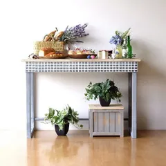 コンソールテーブル おしゃれ ワークテーブル ウッドテーブル 天然木 レトロ アンティーク シャビーなメタルとウッドのテーブル