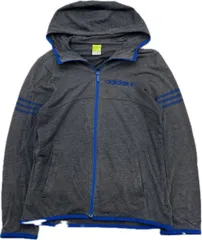 adidas ☆ 着回し◎ 薄手 ジップアップ パーカー グレー ブルーライン◎ M ランニング スポーツ トレーニング 人気 定番 アディダス■S2973