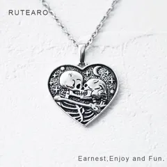 情熱的で仲良しなスカル夫婦のネックレス ― スカル ネックレス ペンダント 骸骨 髑髏 アクセサリー メンズ レディース アクセサリー プレゼント シルバー 月 星 プチギフト 個性的 ハート グッズ ― 000425