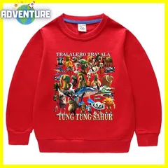 Tung Tung Tung Sahur トゥントゥントゥンサフール 長袖トレーナー ロンT 110 120 130 140 150 キッズ黒ブラック 青ブルー 白ホワイト グレー水色トップス服 Tシャツ イタリアンブレインロット 子供 tsrb18 FR