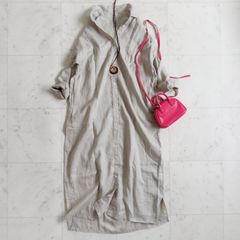 【URBAN RESEARCH DOORS アーバンリサーチドアーズ】シャツワンピース バックタック oneサイズ グレー リネン100 % ゆったり