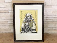 中西勝女性と子供の肖像画 リトグラフ アート 96/100 鉛筆サイン入り masaru 美術品 額付絵画 インテリア 額寸60×75cm (他132)