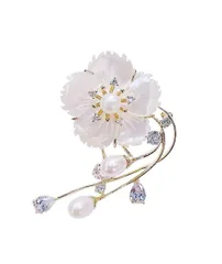 【新着商品】ジルコン淡水真珠天然貝殻桜花ブローチ ダイモンドジルコン淡水パール花コサージュ入学式卒業式結婚式冠婚葬祭お洒落な胸飾り お誕生日記念日母の日クリスマスなど女性母への贈り物 ギフトケース付き
