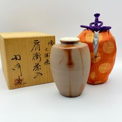 肩衝茶入 備前焼 火襷　木村陶峰　共箱入　茶道具　濃茶器　伝統工芸品