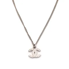 シャネル CHANEL ココマーク ネックレス CC ラインストーン シルバー F12W 7-4-294