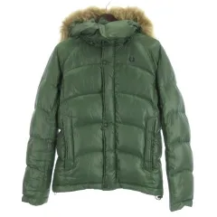 フレッドペリー FRED PERRY ダウンジャケット ファー フーディ グリーン S 250909E ■FF