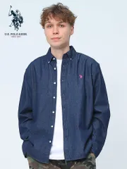 ユーエスポロアッスン シャツ 無地 ストライプ ボタンダウン ユニセックス 春服 夏服 U.S. POLO ASSN.  トップス 長袖 オックス インディゴ