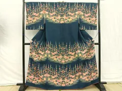 平和屋着物■付下げ　型染め　草花文　鬼しぼ縮緬　正絹　逸品　BAAS4469me