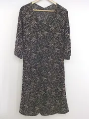 ◇ ◎ ViS ビス ボタニカル 長袖 膝下丈 ワンピース サイズF ネイビー パープル系 マルチ レディース E  【1303240000465】