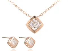 ネックレス ピアス セット レディース CZ ペンダント チェーン ピンクゴールド ジュエリー アクセサリー シンプル