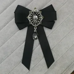 レディース 蝶ネクタイ リボン 地雷系 ブローチ ゴスロリ 可愛い ボウタイリボン アク  黒い石黒い石P_0