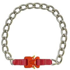 １０１７ALYX ９ＳＭ アリクス チェーンネックレス チョーカー アクセサリー 小物 ジュエリー レザー 貴金属 レッド シルバー
