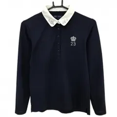 23区ゴルフ 長袖ポロシャツ ネイビー×白 襟ビジュー付 ロゴ刺しゅう レディース I(M) ゴルフウェア 23区