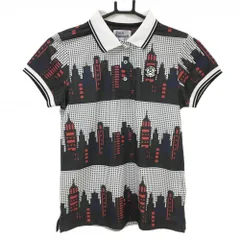 ★特価★【美品】ジャックバニー 半袖ポロシャツ 白×黒 ドット タウン柄 胸ワッペン レディース 0(S) ゴルフウェア Jack Bunny