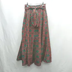 ◇ Θ ROPE PICNIC 総柄 ウエストリボン付き ロング丈 フレア スカート サイズ36 ブラウン グリーン系 レディース E  【1501160015518】