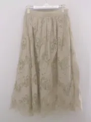 ◇ earth music&ecology アース ミュージック＆エコロジー レース ロング フレア スカート サイズF ベージュ レディース P  【1212260004523】