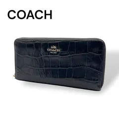 COACH コーチ　ラウンドファスナー長財布　型押しクロコ　ネイビー　2250000157978 R408