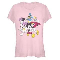 【送料無料】 ディズニー レディース Tシャツ トップス Disney's Mickey Mouse And Friends Running Together Juniors' Graphic Tee Light Pink